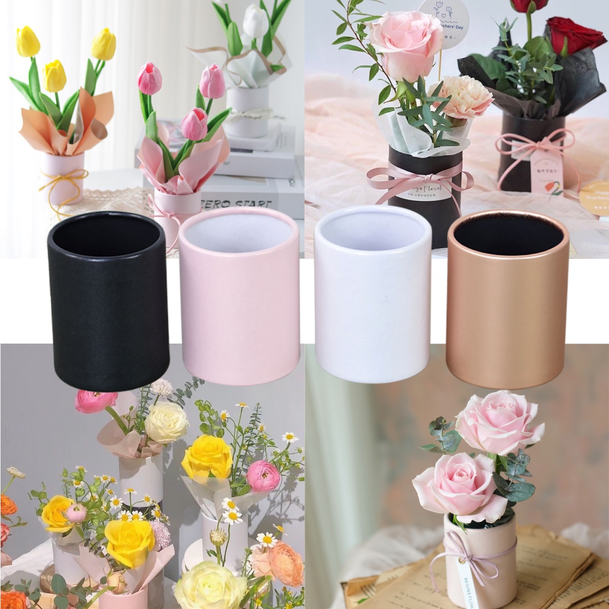 Florist Supply Buckets - 4pcs Mini Round Flower Box Gift