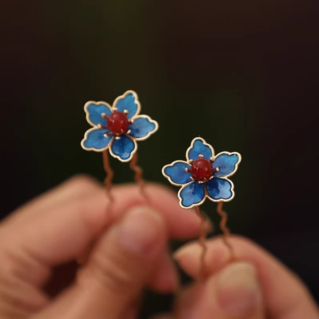 Florist Supplies - Blue Flower Ancient-Style Hanfu Hairpin, Exquisite