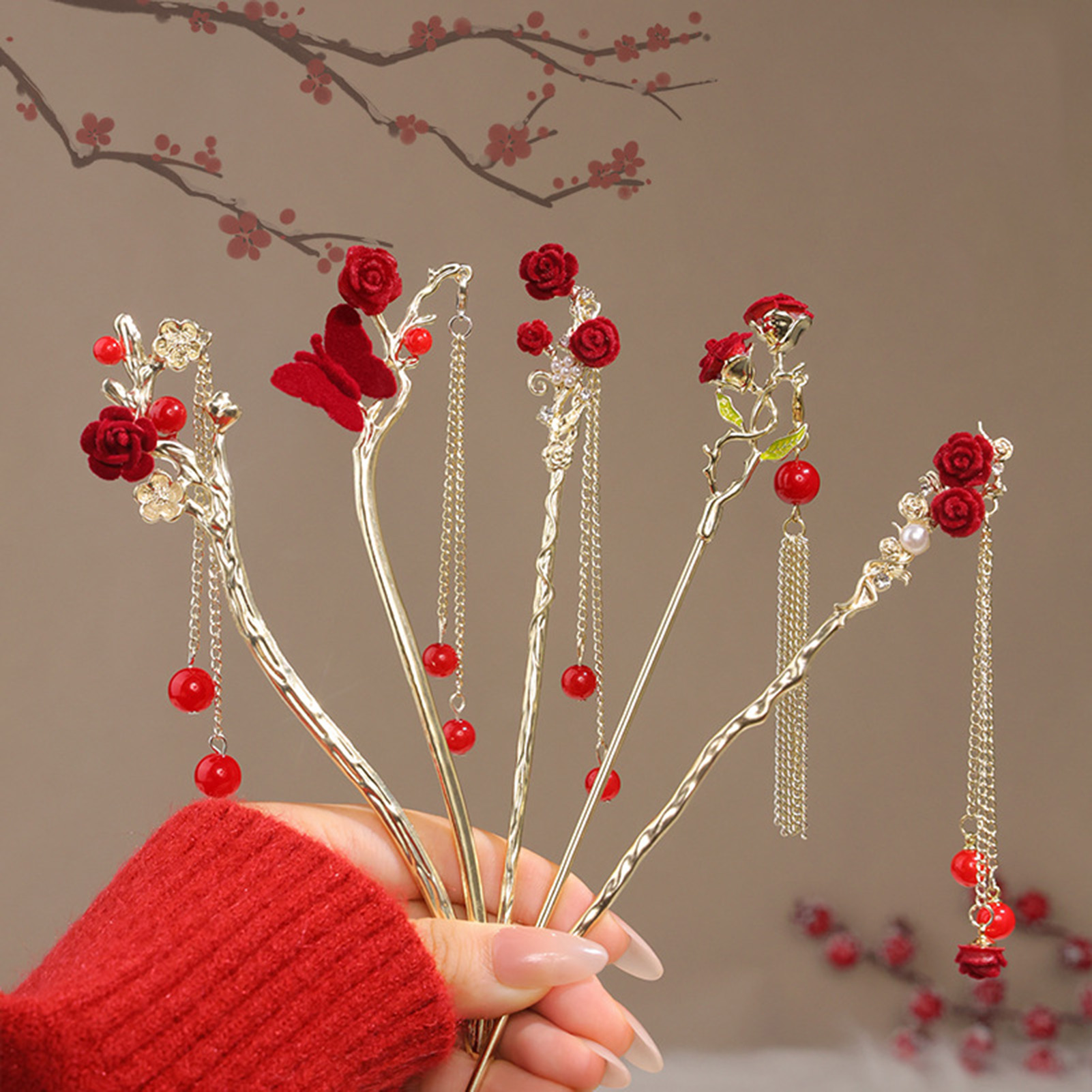 Chinese Style Rose Flower Hair - Florist Supplies บทวิจารณ์และราคา