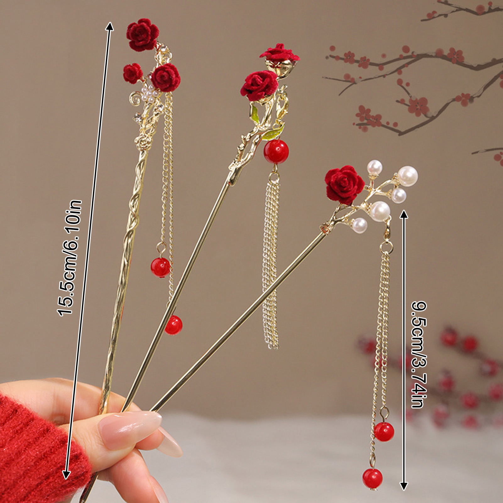Chinese Style Rose Flower Hair - Florist Supplies บทวิจารณ์และราคา