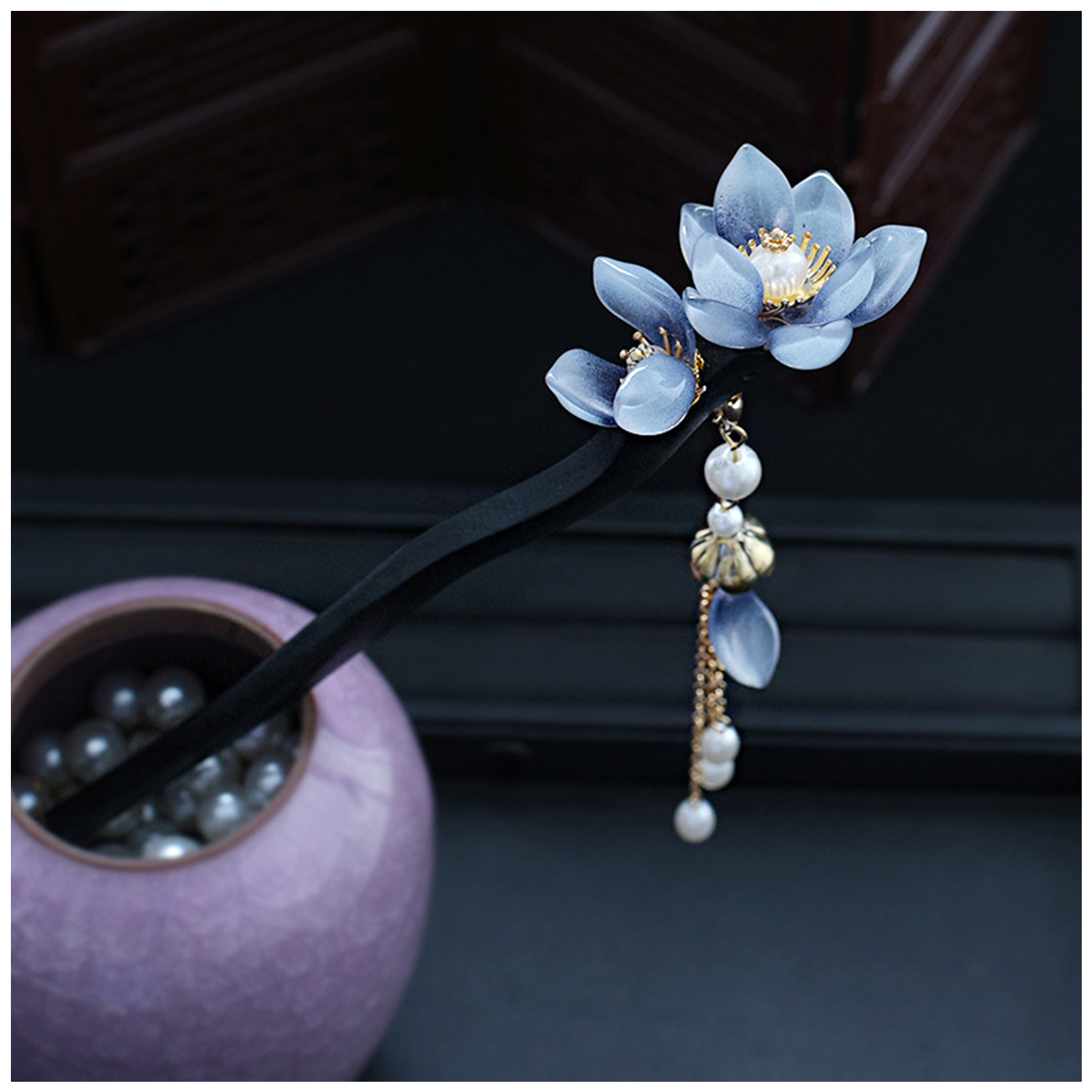 Blue Flower Hair Stick Vintage - Florist Supplies บทวิจารณ์และราคา